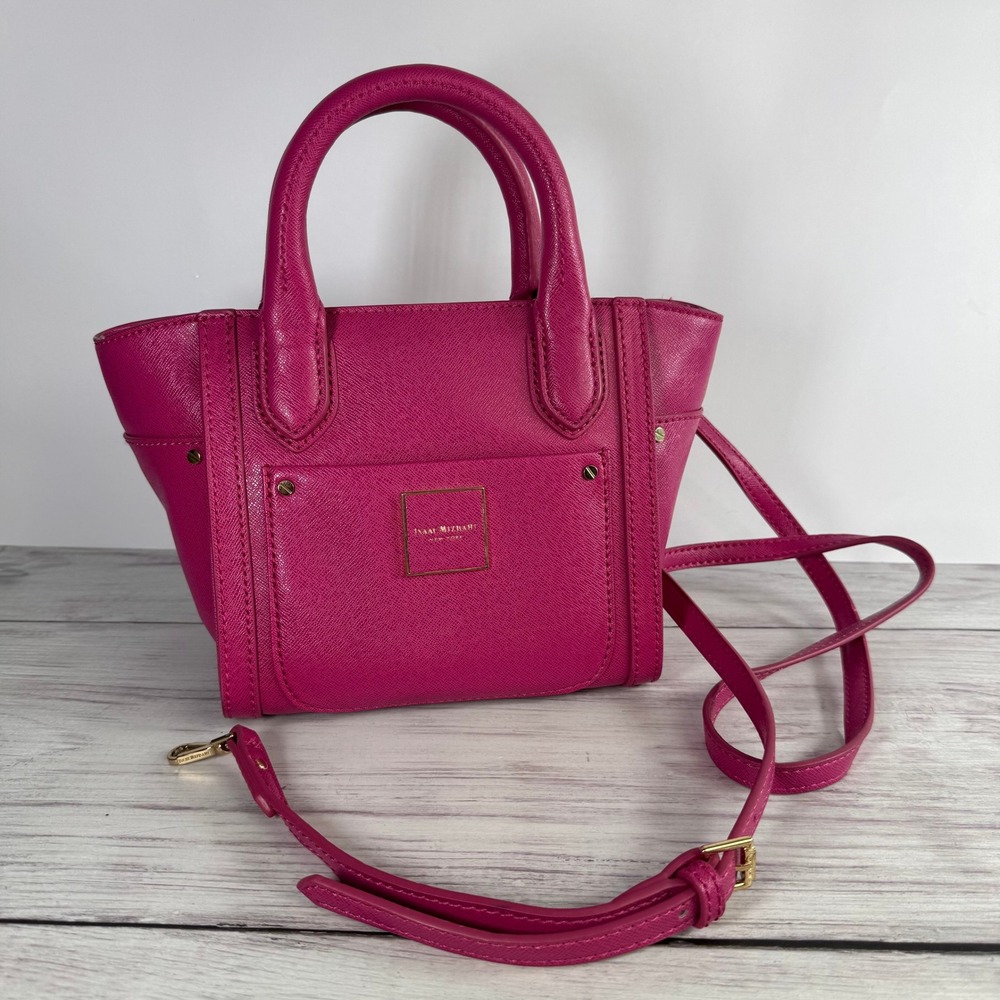 Isaac Mizrahi New York Magenta Pink Saffiano Tote Crossbody Bag Gold‎ Hardware